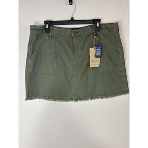 American Eagle Denim Mini Skirt Frayed Hem Utility Pockets Green Size 16
